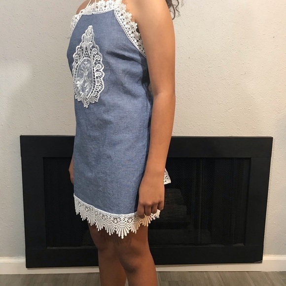 W by Wenjie Blue Cotton & Lace Dress size S - Picture 2 of 8
